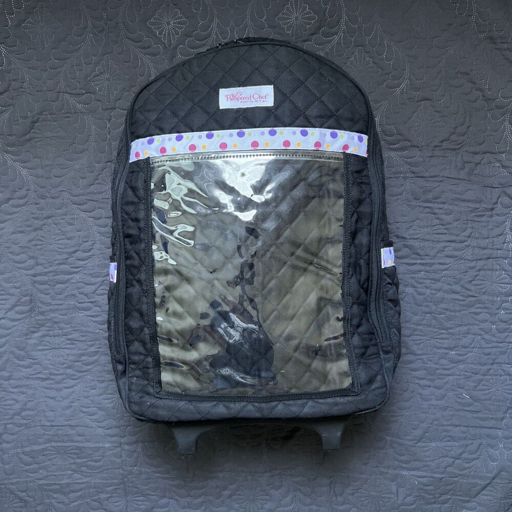 VTG RARE Pampered Chef Ouilted w/Contrast Trim Rolling Carry On Wheeled Backpack